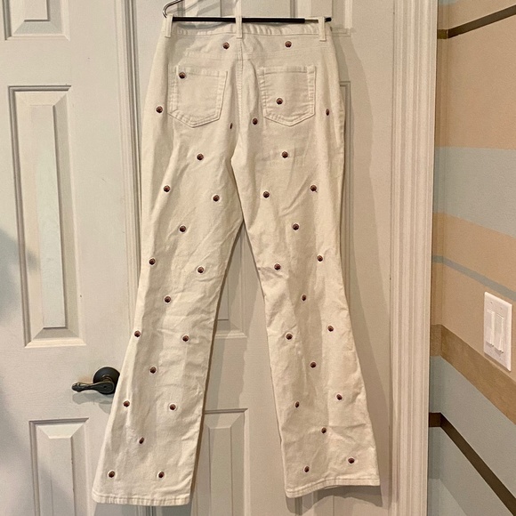LANDS END Ivory Flare Wide leg Corduroy Embroidered Pants Size 10 - Picture 2 of 9